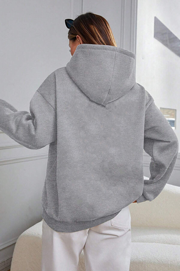 uyguntarz Be Happy Baskılı  Pamuklu Oversize Sweatshirt