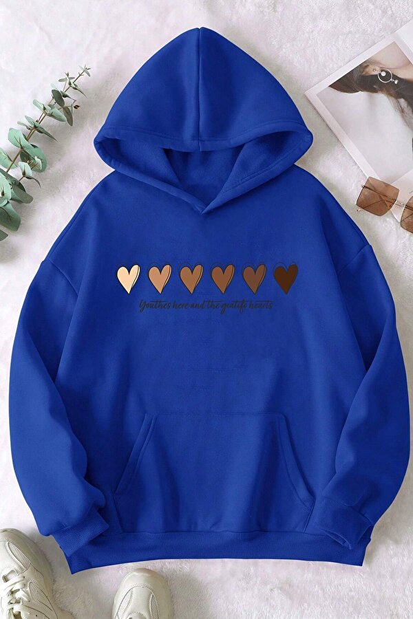 Unisex Kalp Baskılı Oversize Sweatshirt - 3 Al 1 Öde