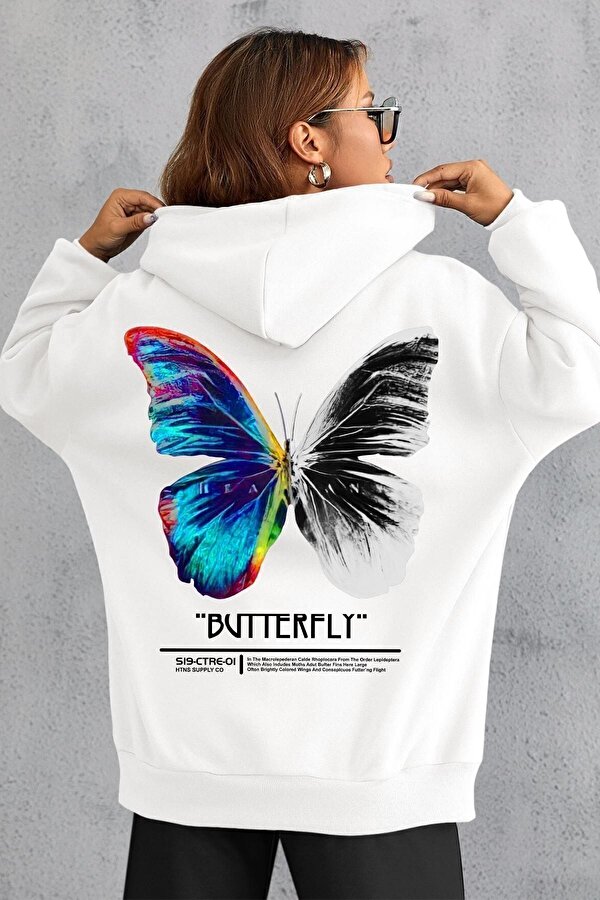 uyguntarz Unisex Butterfly Sırt Baskılı Sweatshirt