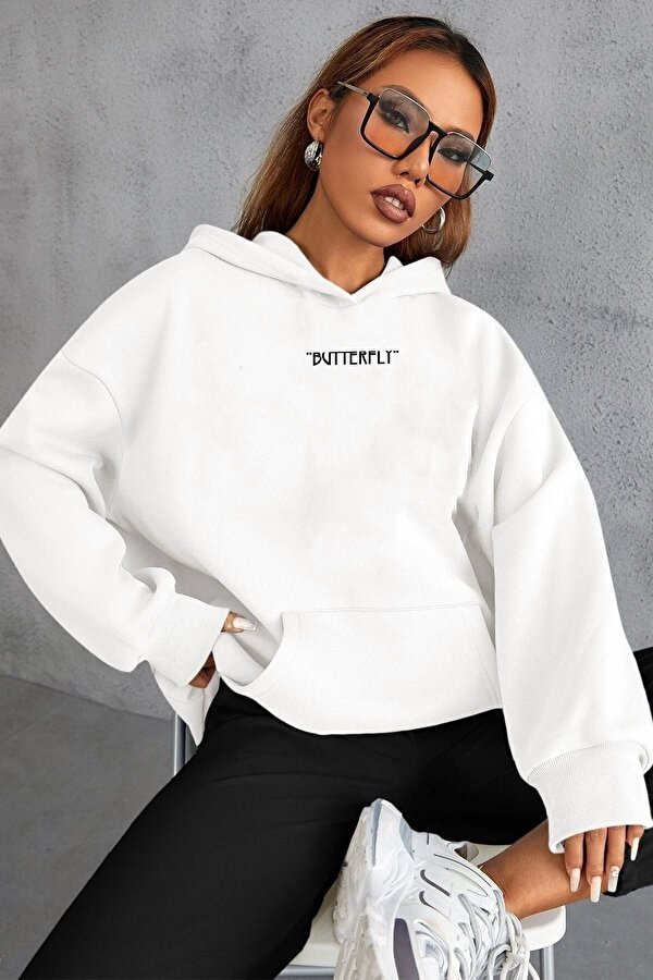 uyguntarz Unisex Butterfly Sırt Baskılı Sweatshirt