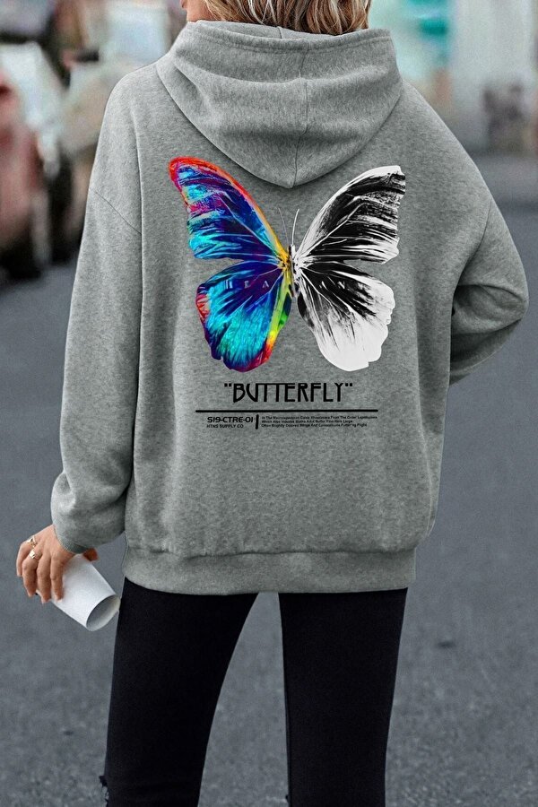 Unisex Butterfly Sırt Baskılı Sweatshirt