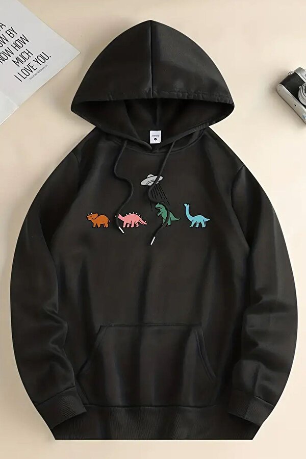 Uzaylı Dinazor Baskılı Oversize Sweatshirt - 3 Al 1 Öde