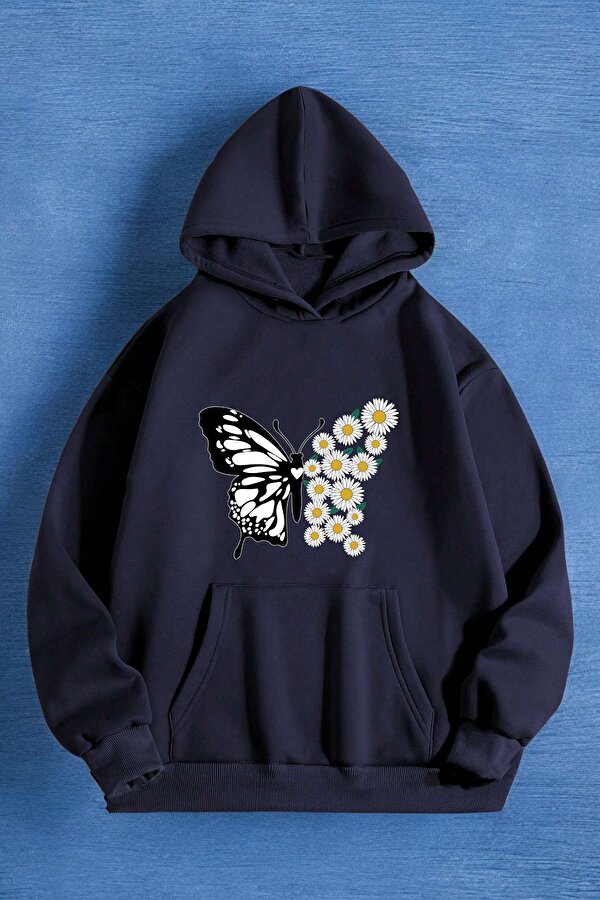 uyguntarz Papatya Kelebek Baskılı Oversize Sweatshirt