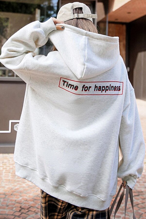 Unisex Time For Happiness Baskılı Oversize Sweatshirt - 3 Al 1 Öde