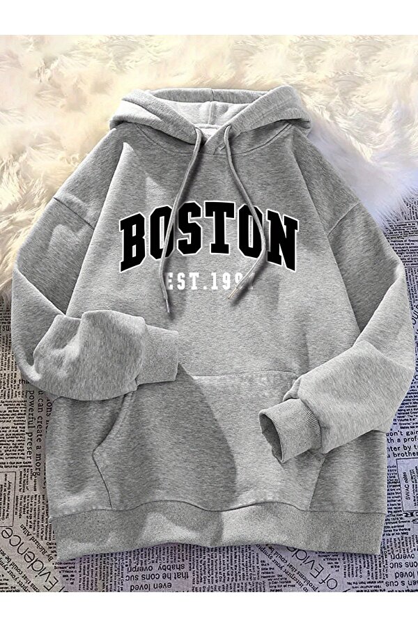Unisex Boston Baskılı Oversize Sweatshirt - 3 Al 1 Öde