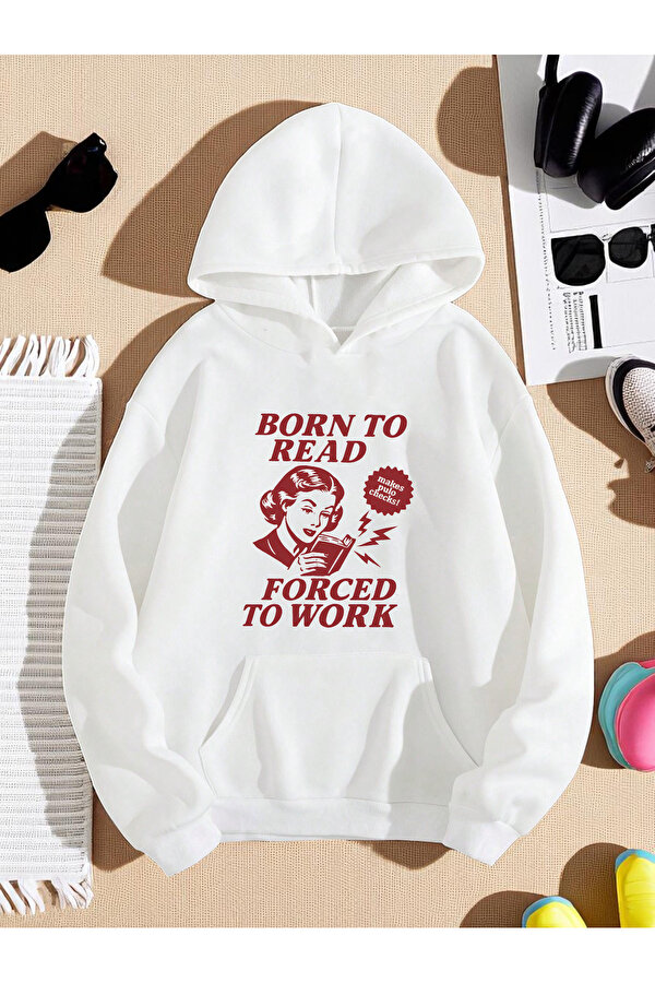 uyguntarz Unisex Born To Read Baskılı Oversize Sweatshirt