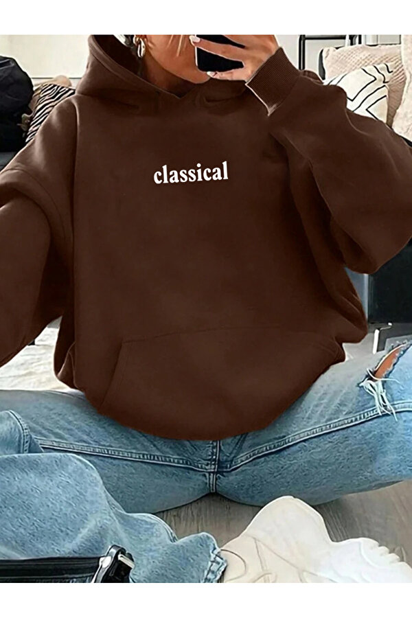 Unisex Classical Baskılı Oversize Sweatshirt