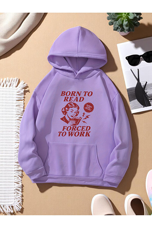 Unisex Born To Read Baskılı Oversize Sweatshirt