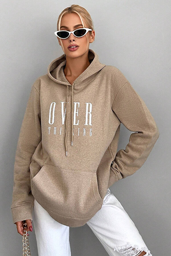 Kapüşonlu Baskılı  Pamuklu Oversize Sweatshirt - 3 Al 1 Öde