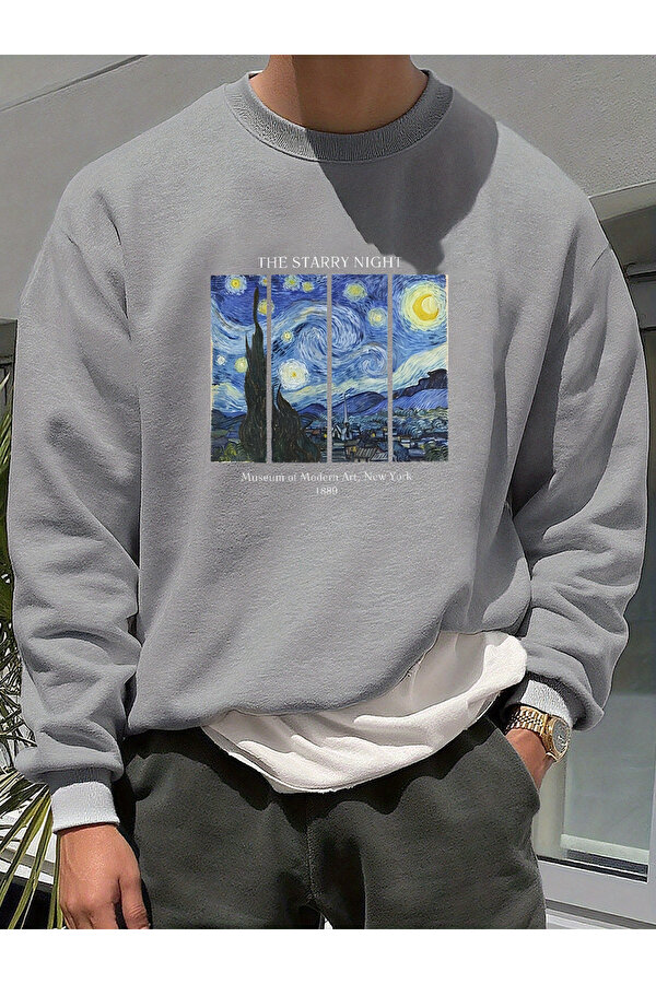 Unisex The Starry Night Baskılı Oversize Sweatshirt