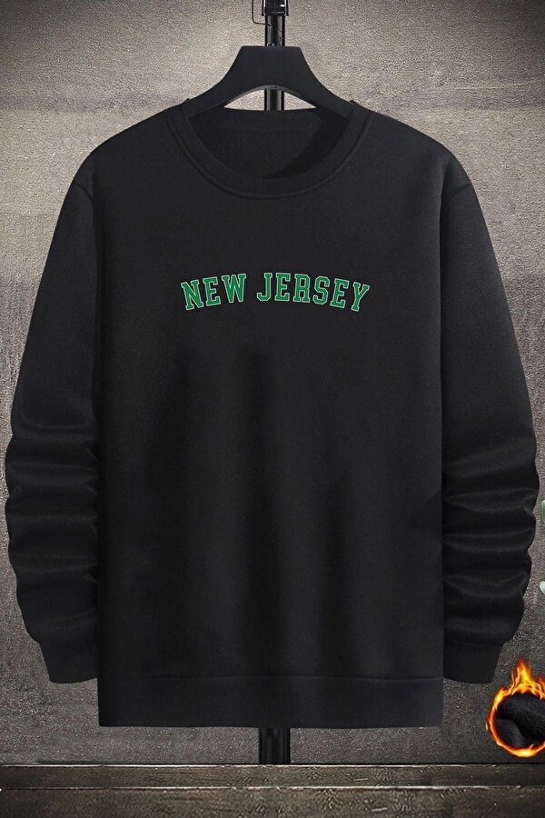 Unisex New Jersey Baskılı Bisiklet Yaka Sweatshirt - 3 Al 1 Öde