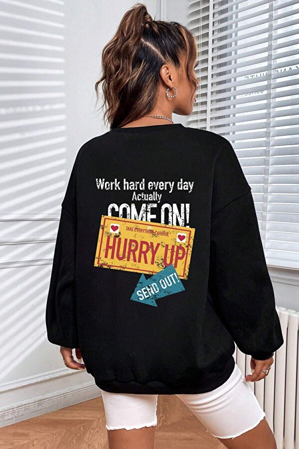 Unisex Hurry Up Baskılı Bisiklet Yaka Sweatshirt - FLO 3 Al 1 Öde