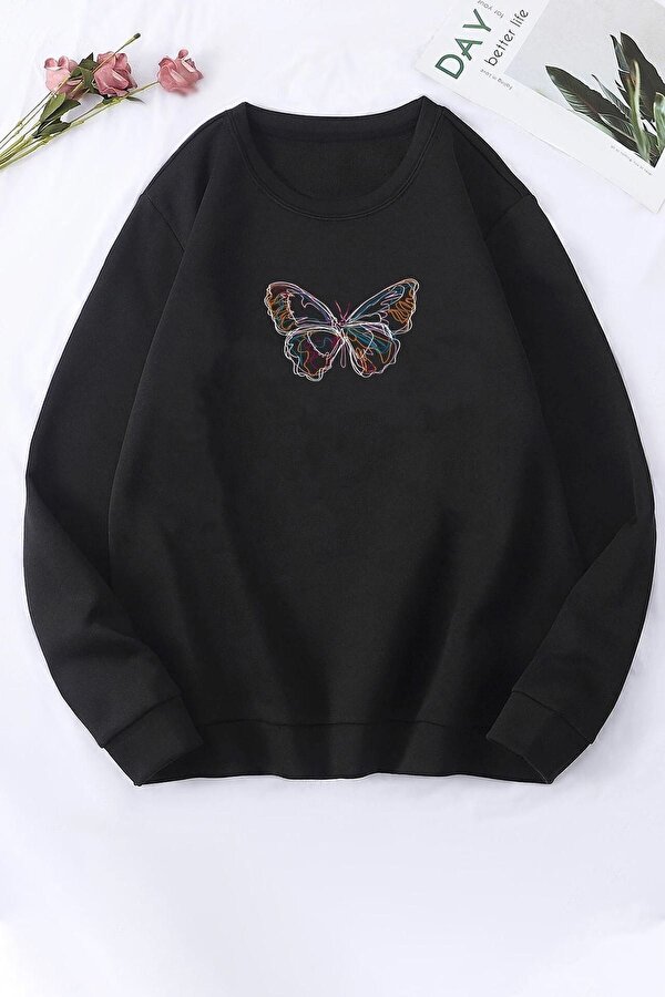 Unisex Butterfly Baskılı Bisiklet Yaka Sweatshirt - FLO 3 Al 1 Öde