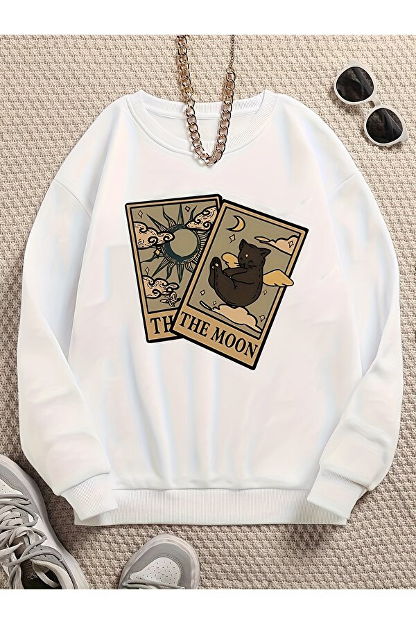 uyguntarz Unisex Tarot Kart Baskılı Oversize Sweatshirt