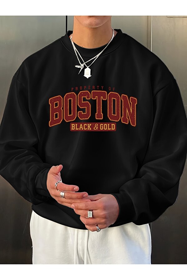 uyguntarz Unisex Boston Baskılı Oversize Sweatshirt