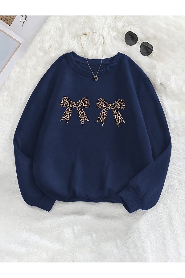 Unisex Leopar Desenli Kurdele Baskılı Oversize Sweatshirt - FLO 3 Al 1 Öde