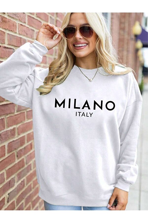 Milano Baskılı Oversize Sweatshirt