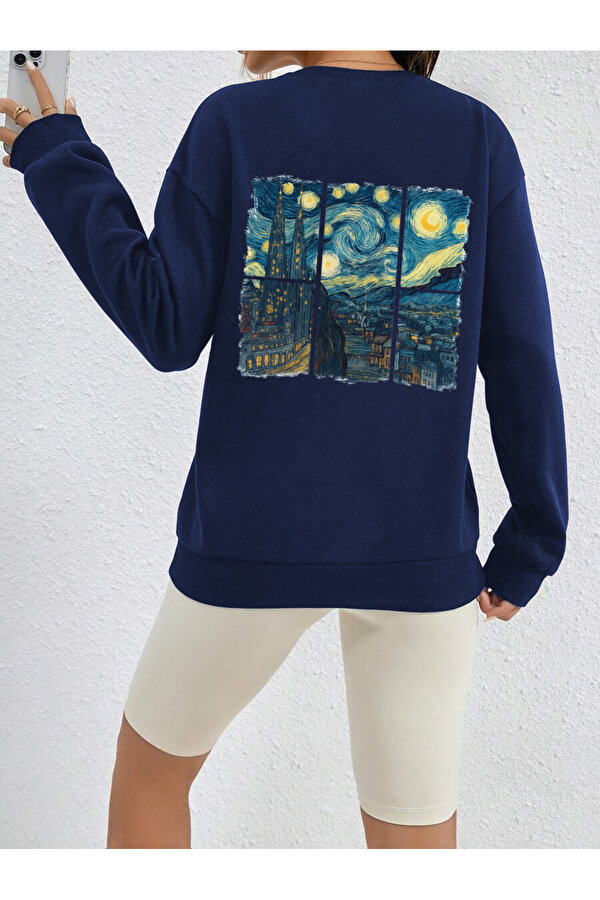Unisex Vangogh Baskılı Tasarım Oversize Sweatshirt - 3 Al 1 Öde