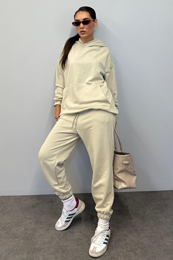 Madmext Mad Girls Bej Kapüşonlu Kadın Eşofman Takımı MG1225