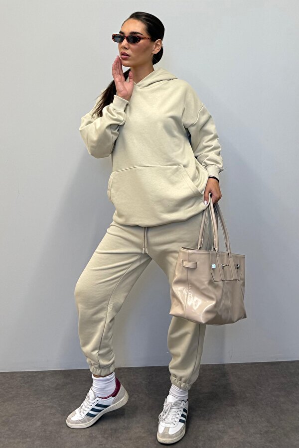 Madmext Mad Girls Bej Kapüşonlu Kadın Eşofman Takımı MG1225