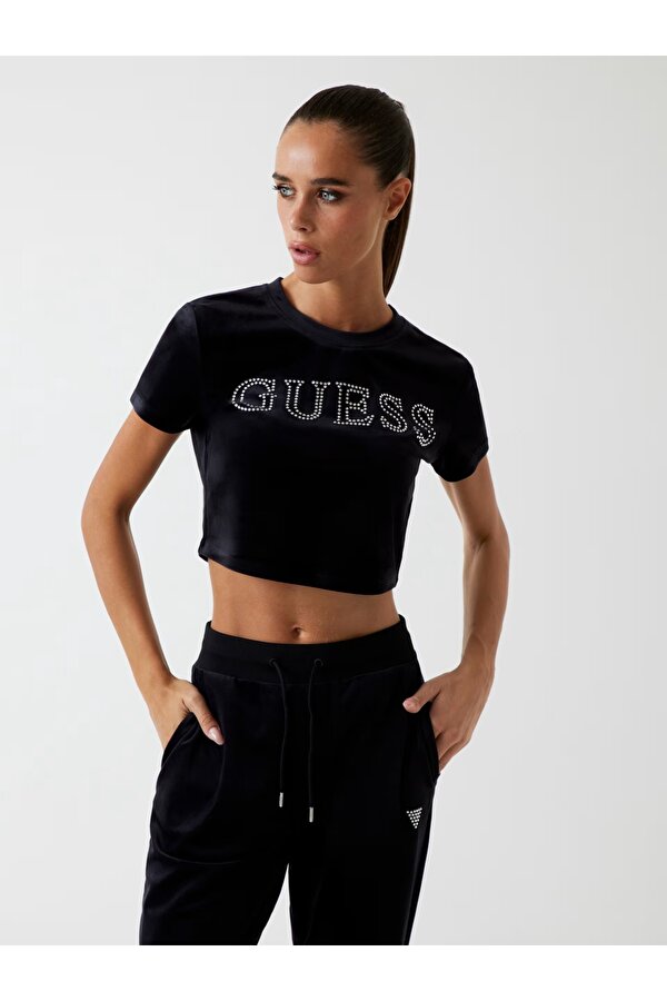Kadife Kadın Crop T-shirt V3BI01K0232