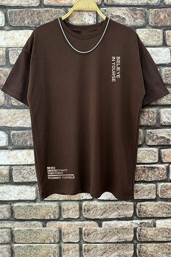 Erkek Belive in Yourself Baskılı Oversize Tshirt - 3 Al 1 Öde
