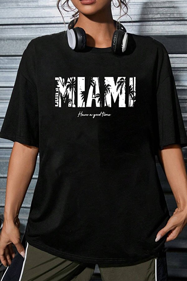 Unisex Miami Baskılı Oversize Tshirt - 3 Al 1 Öde