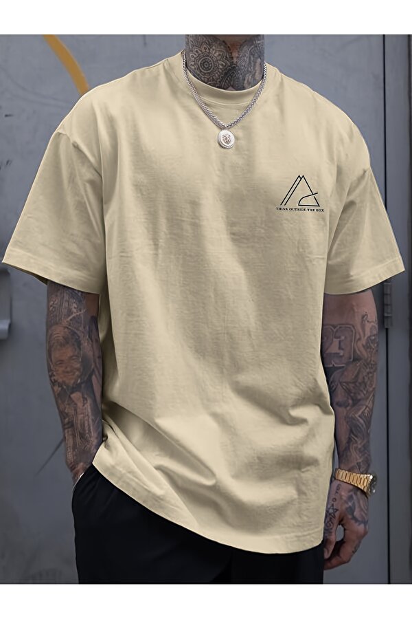 Unisex Think Outside The Box baskılı Oversize Tshirt - FLO 3 Al 1 Öde
