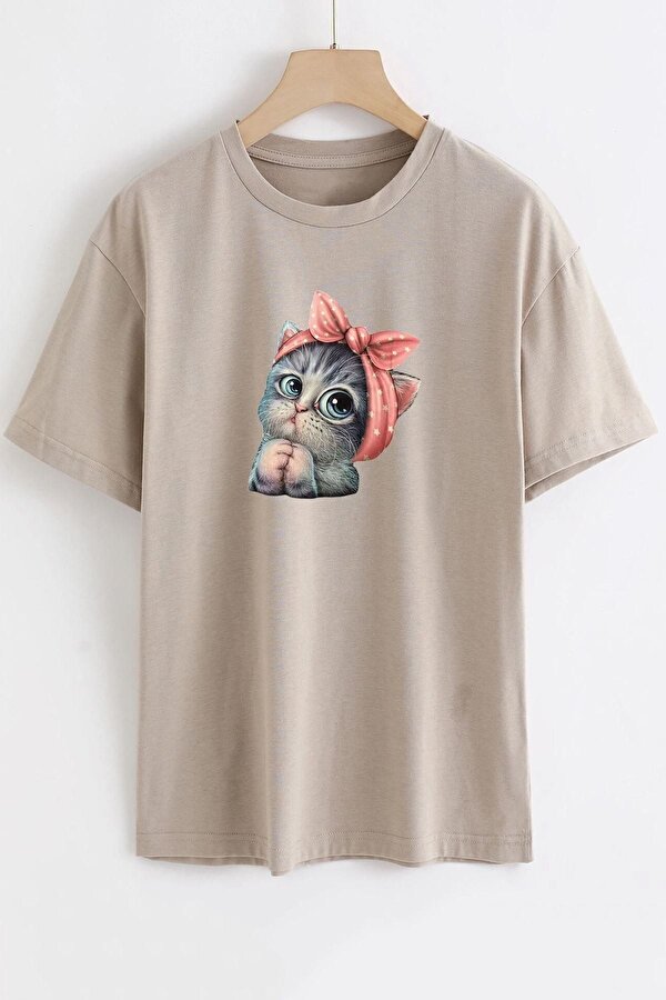Unisex Sevimli Kedi Tasarım T-shirt - FLO 3 Al 1 Öde