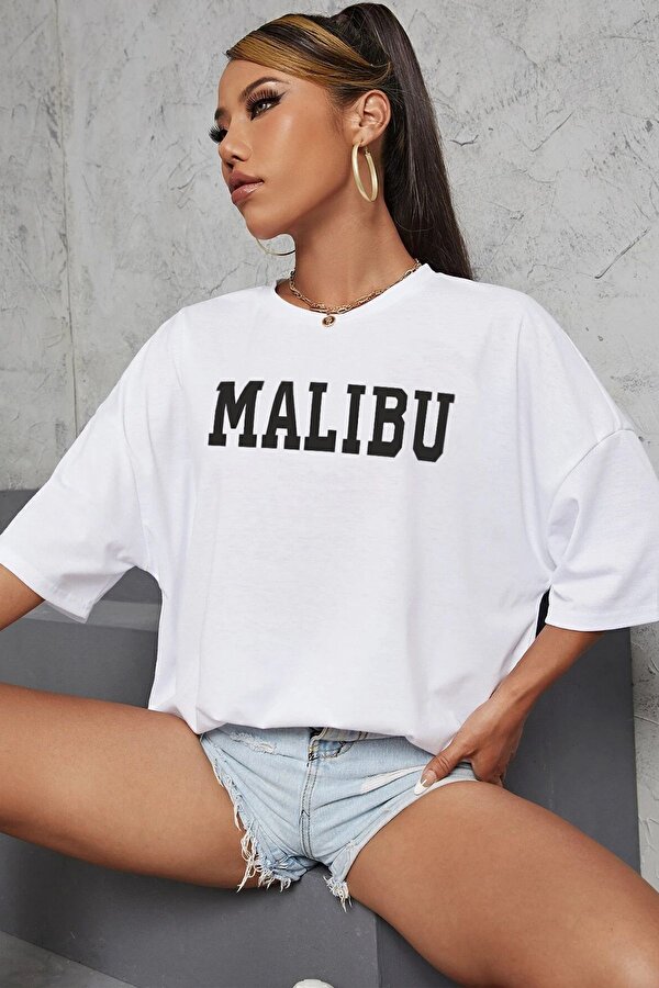 Unisex Malibu Baskılı Tasarım Tshirt - 3 Al 1 Öde