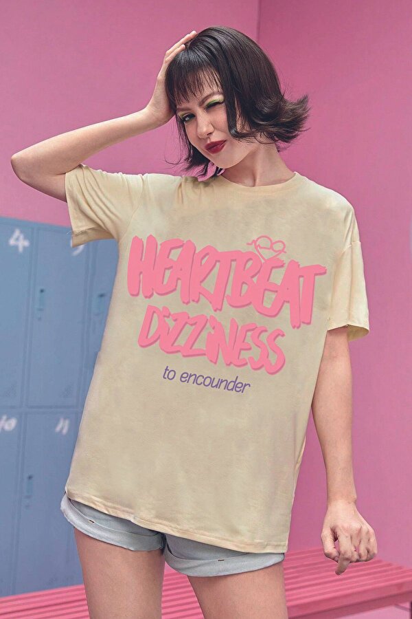 Unisex Heart Beat Baskılı Oversize Tshirt - 3 Al 1 Öde