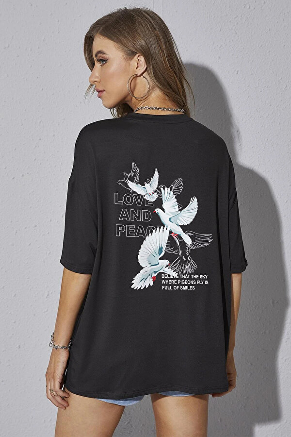 Love And Peace Baskılı Unisex Oversize Tshirt - FLO 3 Al 1 Öde