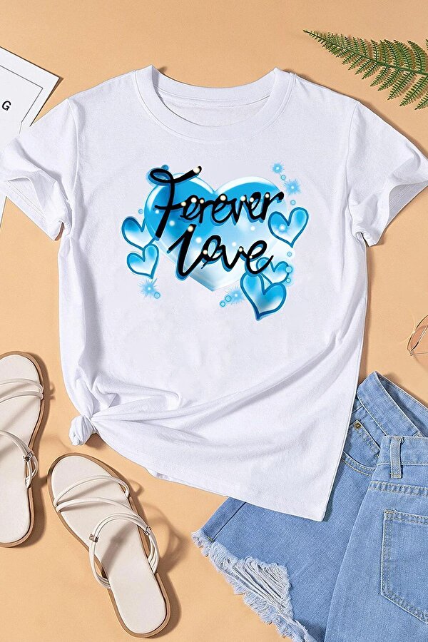 Unisex Forever Love Baskılı Oversize Tshirt - FLO 3 Al 1 Öde