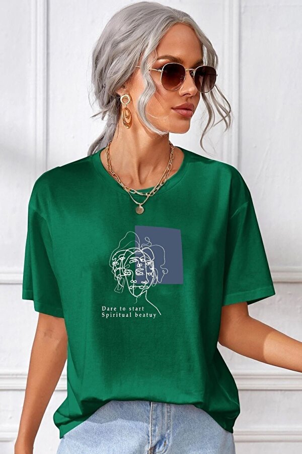 Unisex Minimal Line Drawing Baskılı T-shirt - FLO 3 Al 1 Öde