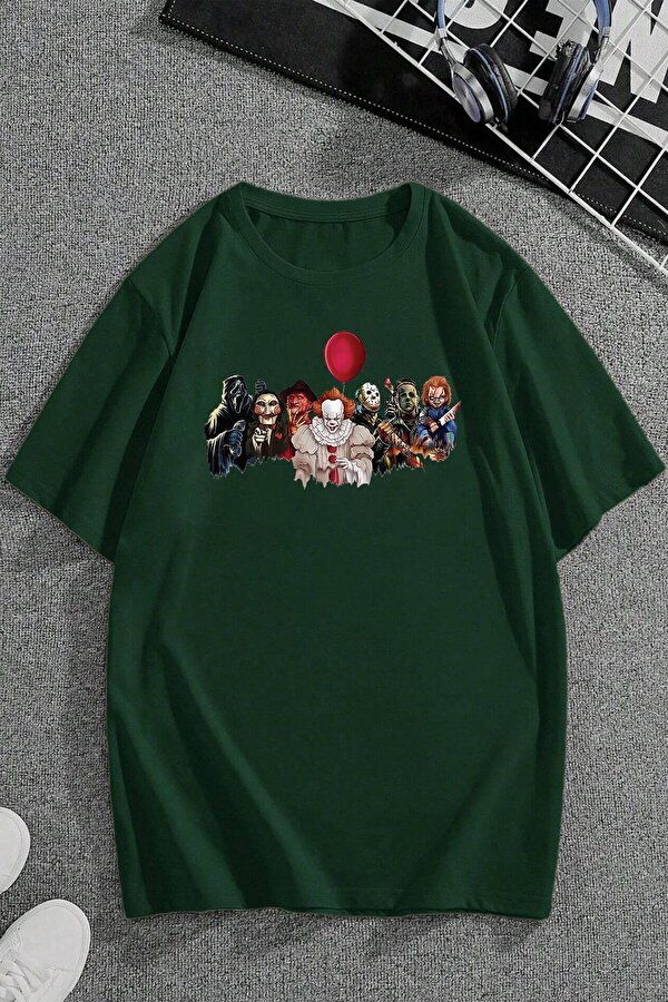 Korku Karakterleri Baskılı Unisex Oversize Tshirt - FLO 3 Al 1 Öde