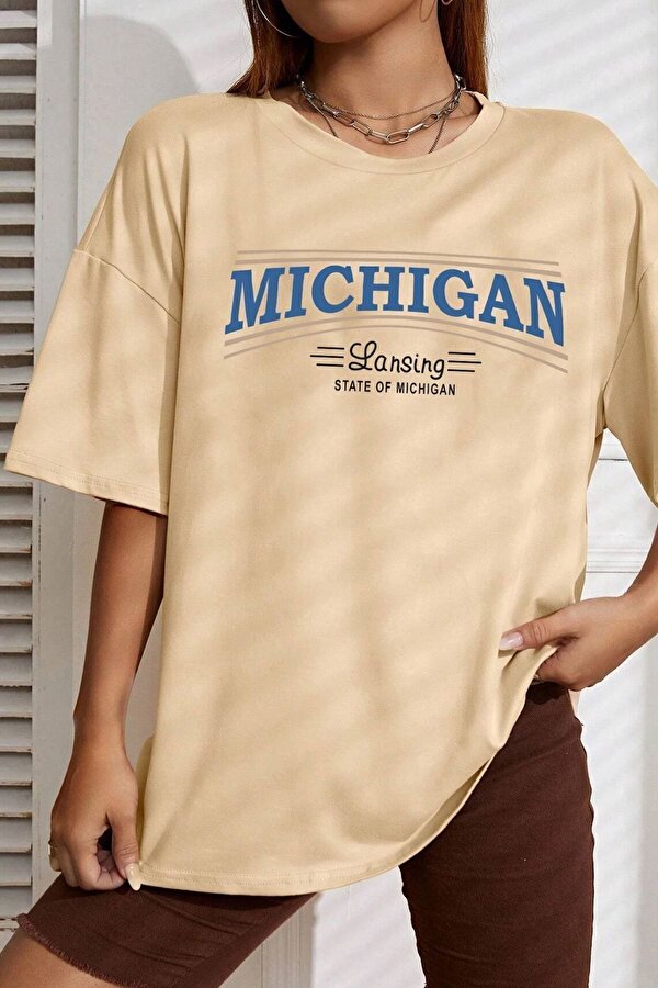 Unisex State Of Michigan Baskılı T-shirt - FLO 3 Al 1 Öde