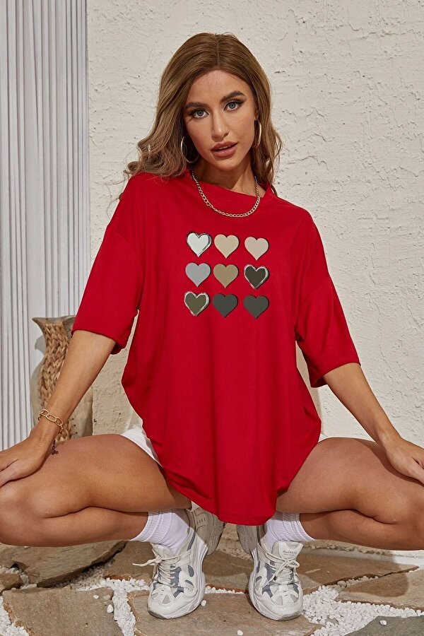 Unisex Kalp Baskılı T-shirt - FLO 3 Al 1 Öde