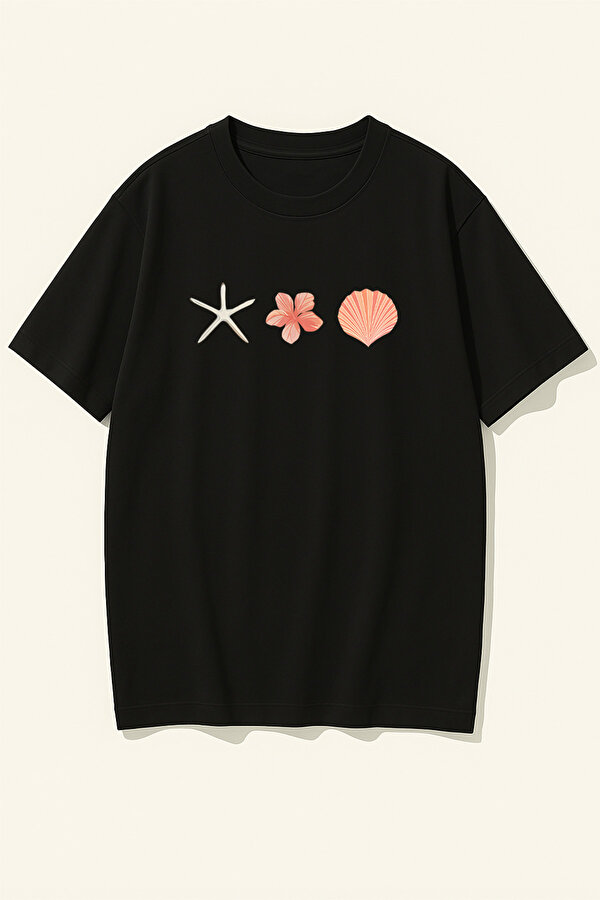 Unisex İstiridye Kabuk Tasarım Basklı Tshirt - FLO 3 Al 1 Öde