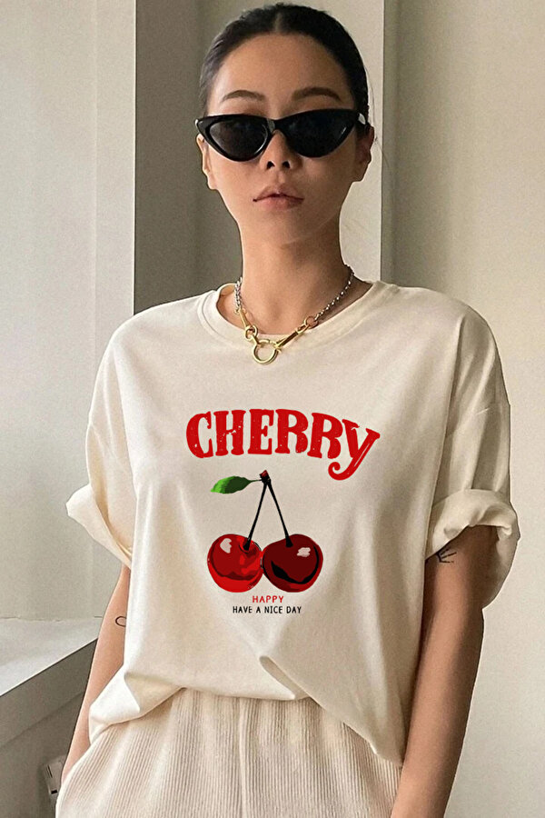 Unisex Happy Cherry Tasarım Basklı Tshirt - 3 Al 1 Öde