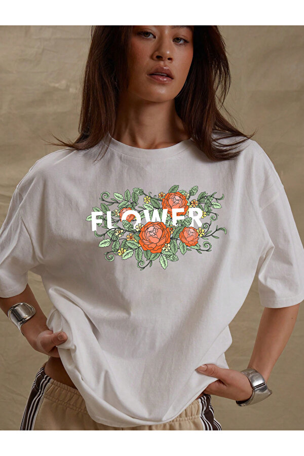 Unisex Flowers Çiçek Tasarım Basklı Tshirt - FLO 3 Al 1 Öde