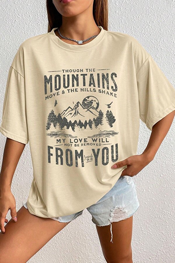 Unisex Mountains Baskılı Tasarım Tshirt - FLO 3 Al 1 Öde