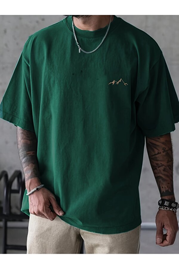 Unisex Dağ Baskılı Oversize Tshirt - 3 Al 1 Öde