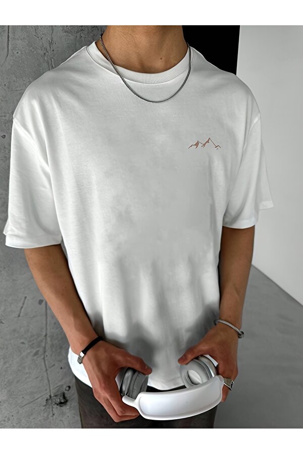 Unisex Dağ Baskılı Oversize Tshirt - 3 Al 1 Öde
