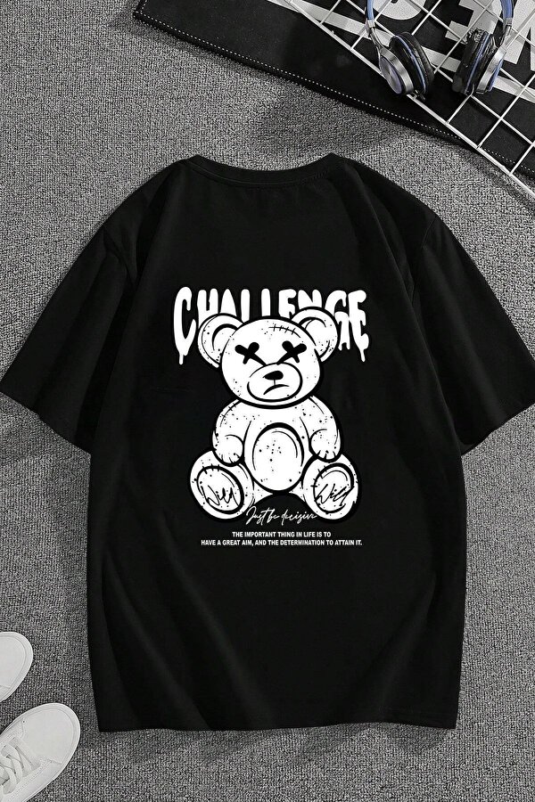 Unisex Chalenge Sırt Baskılı Tasarım Tshirt - FLO 3 Al 1 Öde