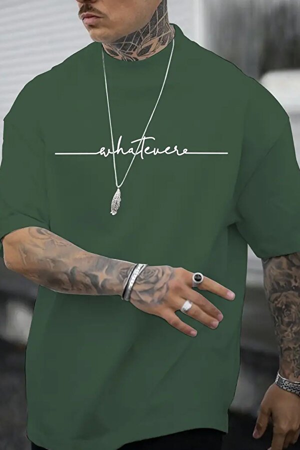 Erkek Whatever Baskılı Oversize Tshirt - 3 Al 1 Öde