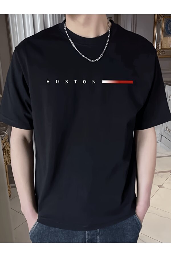 Unisex Boston Tasarım Basklı Tshirt - FLO 3 Al 1 Öde