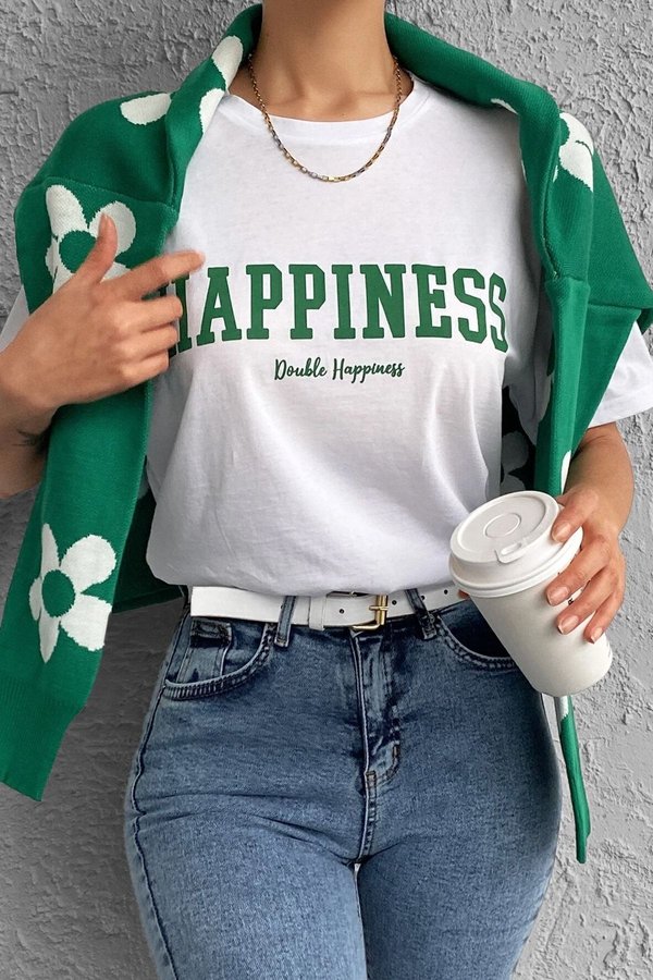 Unisex Happiness Baskılı Tasarım Tshirt - FLO 3 Al 1 Öde