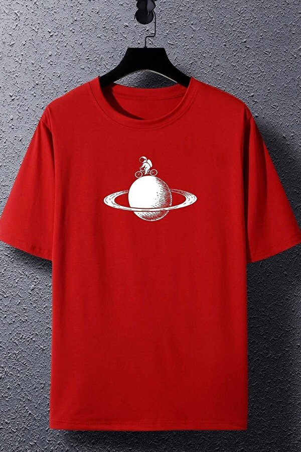 Unisex Astronaut Rides Baskılı T-shirt - FLO 3 Al 1 Öde