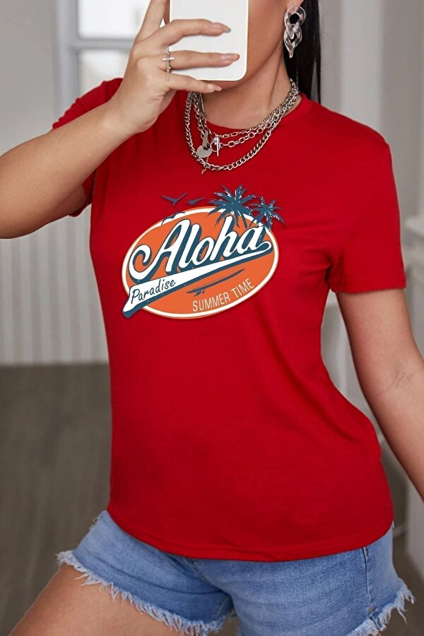 Unisex Aloha Baskılı T-shirt - FLO 3 Al 1 Öde