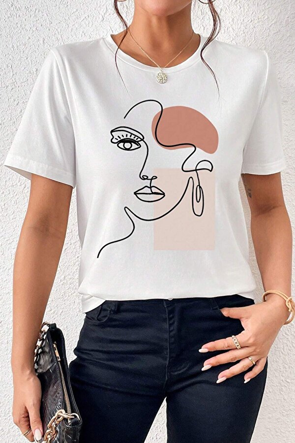 Unisex Make Up Siluet Baskılı Tasarım Tshirt - FLO 3 Al 1 Öde